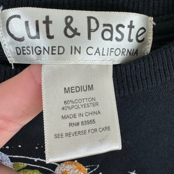 Cut & Paste Black Floral Astrology Planets Cropped Pullover Sweatshirt Size M - Picture 6 of 6